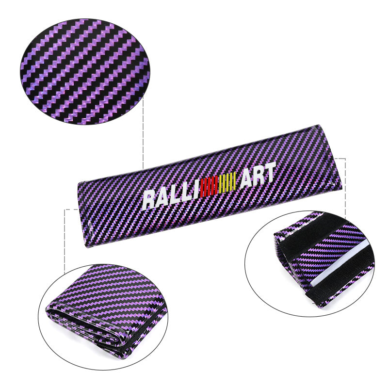 Brand New Universal 2PCS Ralliart Purple Carbon Fiber Look Car Seat Belt Covers Shoulder Pad