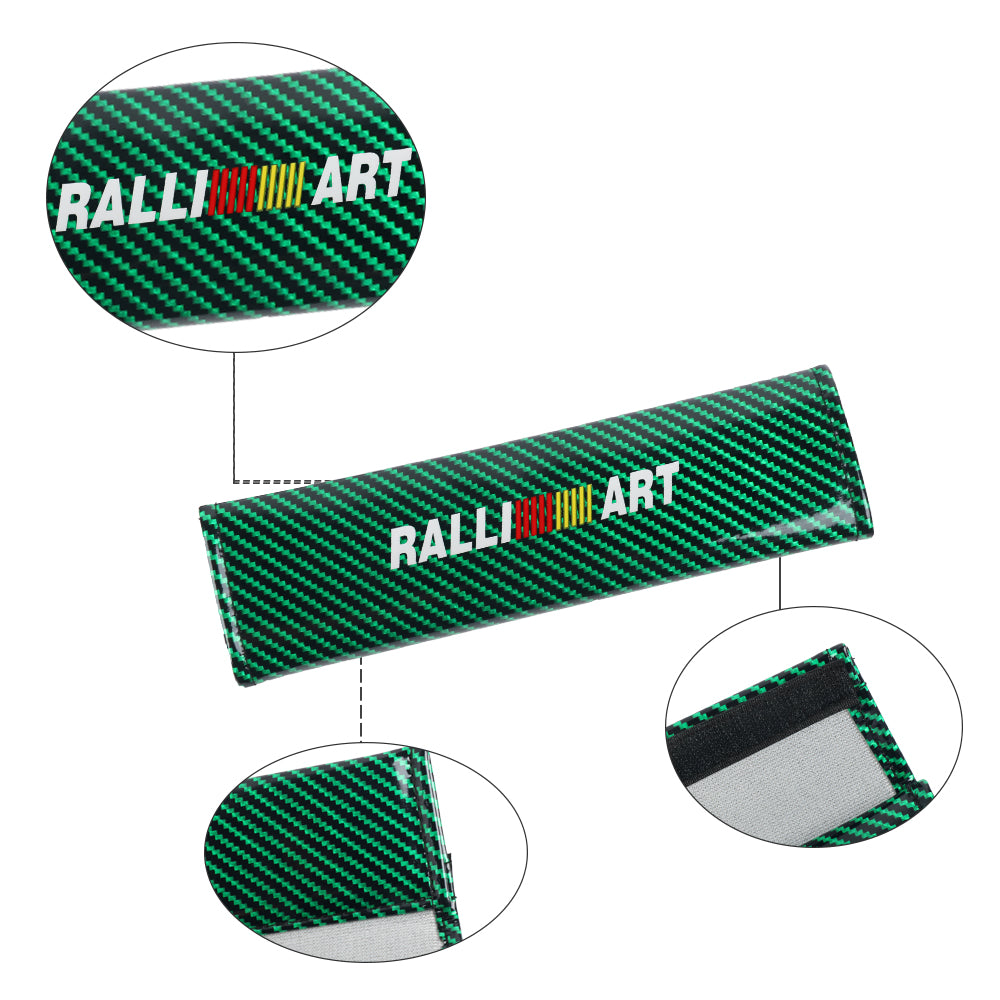 Brand New Universal 2PCS Ralliart Green Carbon Fiber Look Car Seat Belt Covers Shoulder Pad