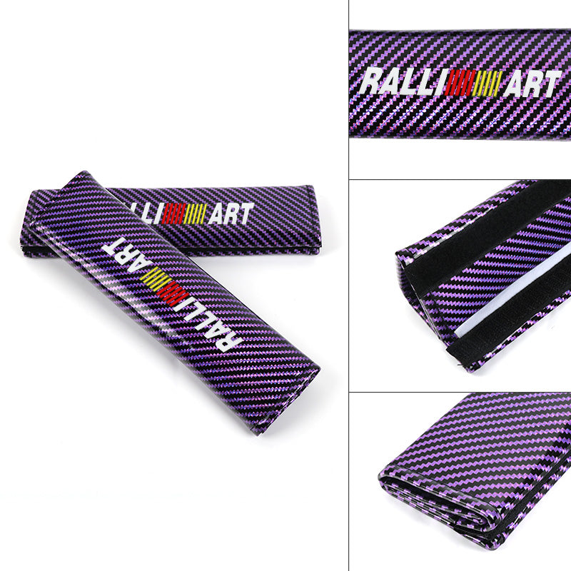 Brand New Universal 2PCS Ralliart Purple Carbon Fiber Look Car Seat Belt Covers Shoulder Pad