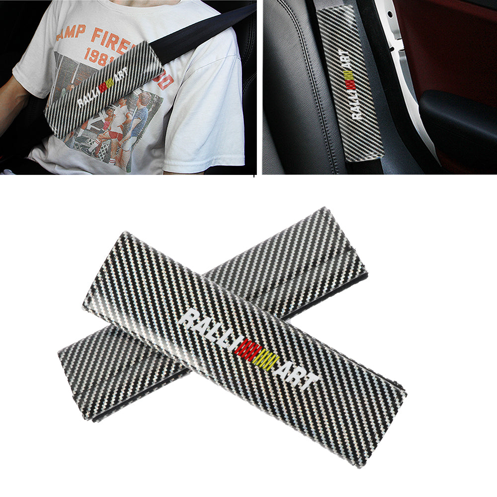 Brand New Universal 2PCS Ralliart Silver Carbon Fiber Look Car Seat Belt Covers Shoulder Pad