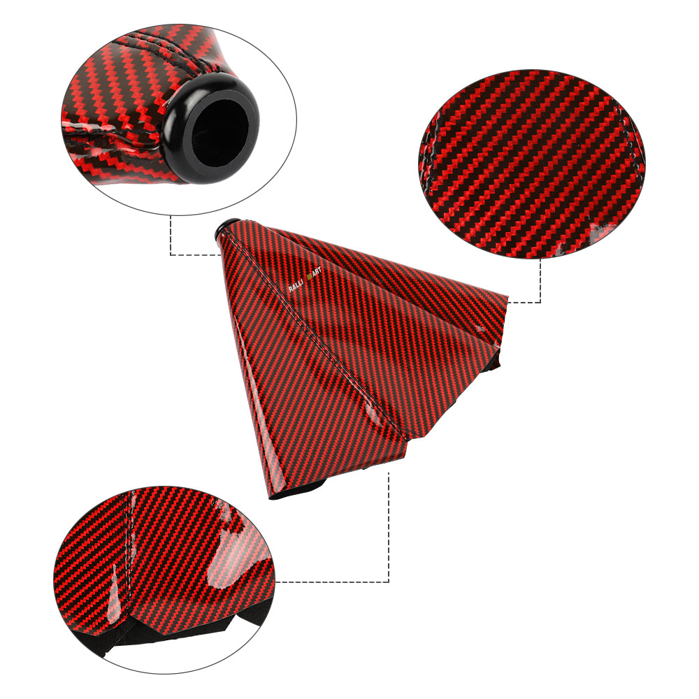 Brand New Universal Ralliart Carbon Fiber Red Leather PVC Style Black Stitch Leather Gear Manual Shifter Shift Knob Boot