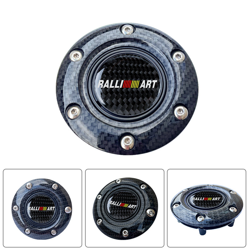 BRAND NEW JDM RALLIART UNIVERSAL CARBON FIBER CAR HORN BUTTON STEERING WHEEL CENTER CAP