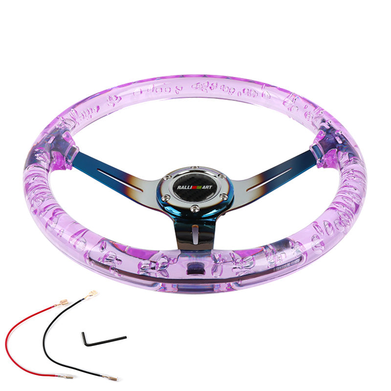 Brand New Ralliart Universal 6-Hole 350mm Deep Dish Vip Purple Crystal Bubble Burnt Blue Spoke Steering Wheel