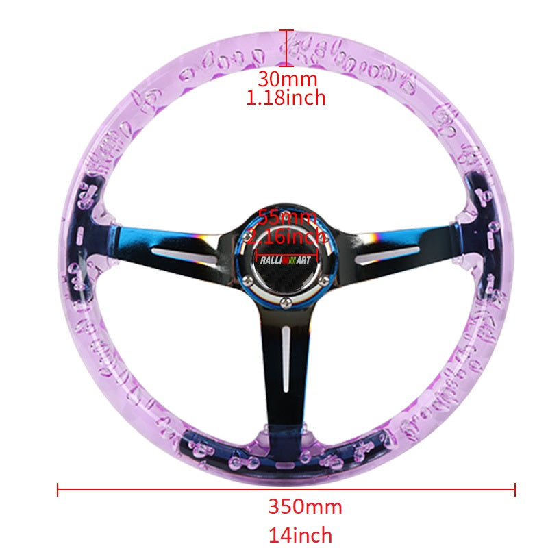 Brand New Ralliart Universal 6-Hole 350mm Deep Dish Vip Purple Crystal Bubble Burnt Blue Spoke Steering Wheel
