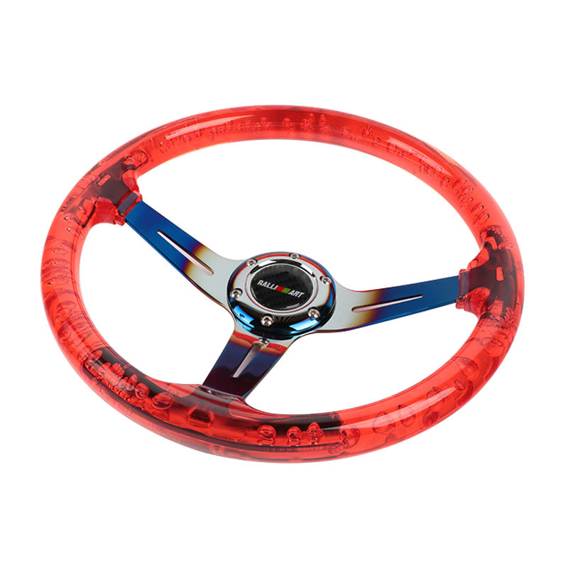 Brand New Ralliart Universal 6-Hole 350mm Deep Dish Vip Red Crystal Bubble Burnt Blue Spoke Steering Wheel