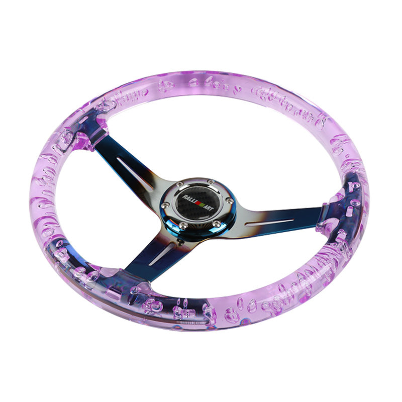 Brand New Ralliart Universal 6-Hole 350mm Deep Dish Vip Purple Crystal Bubble Burnt Blue Spoke Steering Wheel