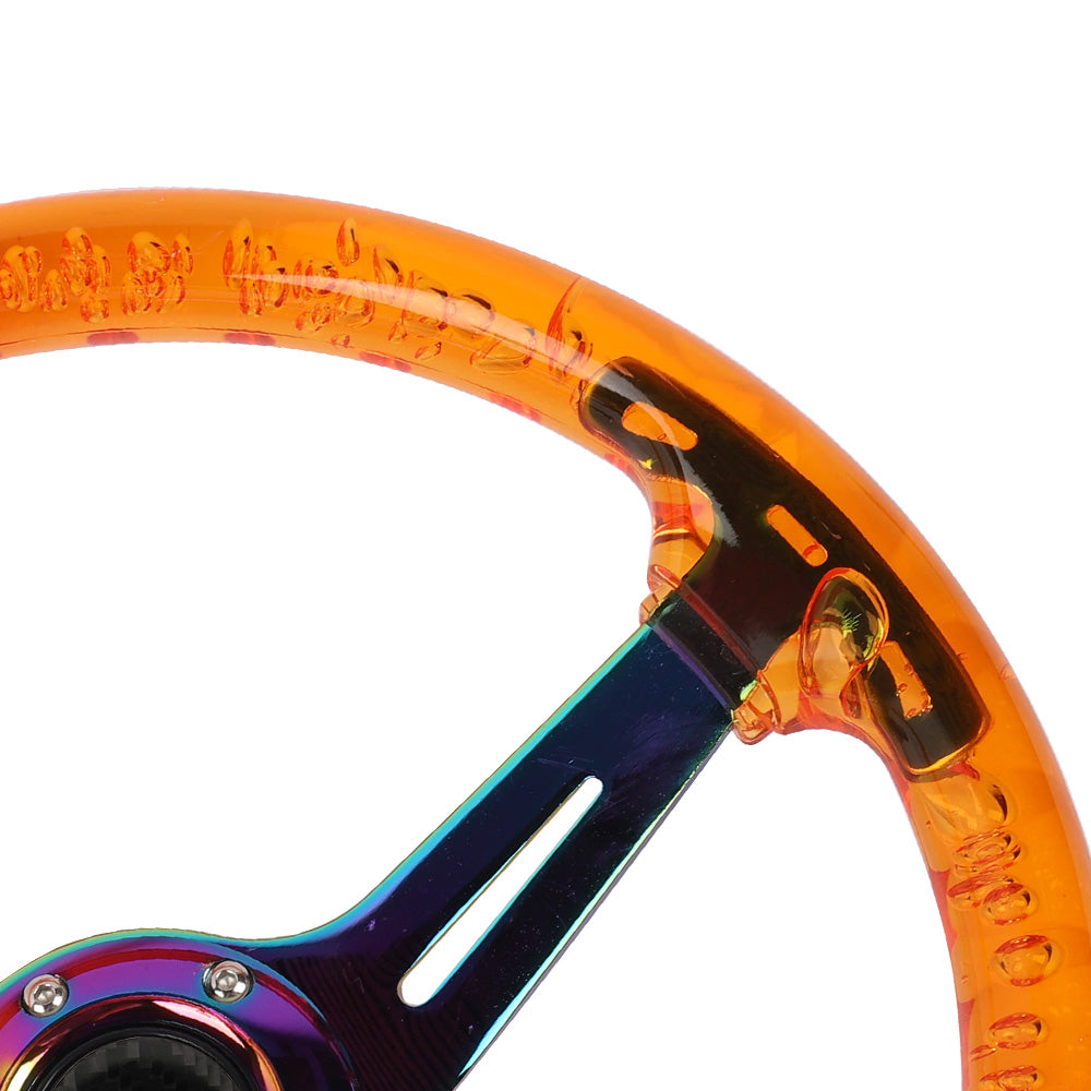 Brand New Ralliart Universal 6-Hole 350mm Deep Dish Vip Orange Crystal Bubble Neo Spoke Steering Wheel