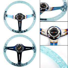 Brand New Ralliart Universal 6-Hole 350mm Deep Dish Vip Teal Crystal Bubble Burnt Blue Spoke Steering Wheel