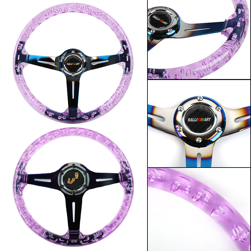 Brand New Ralliart Universal 6-Hole 350mm Deep Dish Vip Purple Crystal Bubble Burnt Blue Spoke Steering Wheel