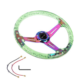 Brand New JDM Ralliart Universal 6-Hole 350mm Deep Dish Vip Green Crystal Bubble Neo Spoke Steering Wheel
