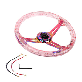 Brand New Ralliart Universal 6-Hole 350mm Deep Dish Vip Pink Crystal Bubble Neo Spoke Steering Wheel