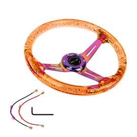 Brand New Ralliart Universal 6-Hole 350mm Deep Dish Vip Orange Crystal Bubble Neo Spoke Steering Wheel
