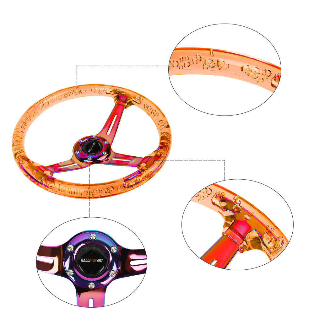 Brand New Ralliart Universal 6-Hole 350mm Deep Dish Vip Orange Crystal Bubble Neo Spoke Steering Wheel
