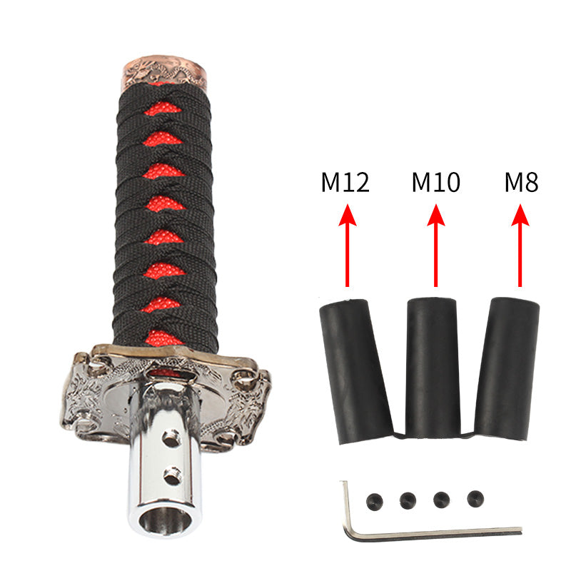 Brand New Universal Japanese Katana BK/RD Samurai Sword Shift Gear Knob Lever Shifter Gear Metal Aluminum