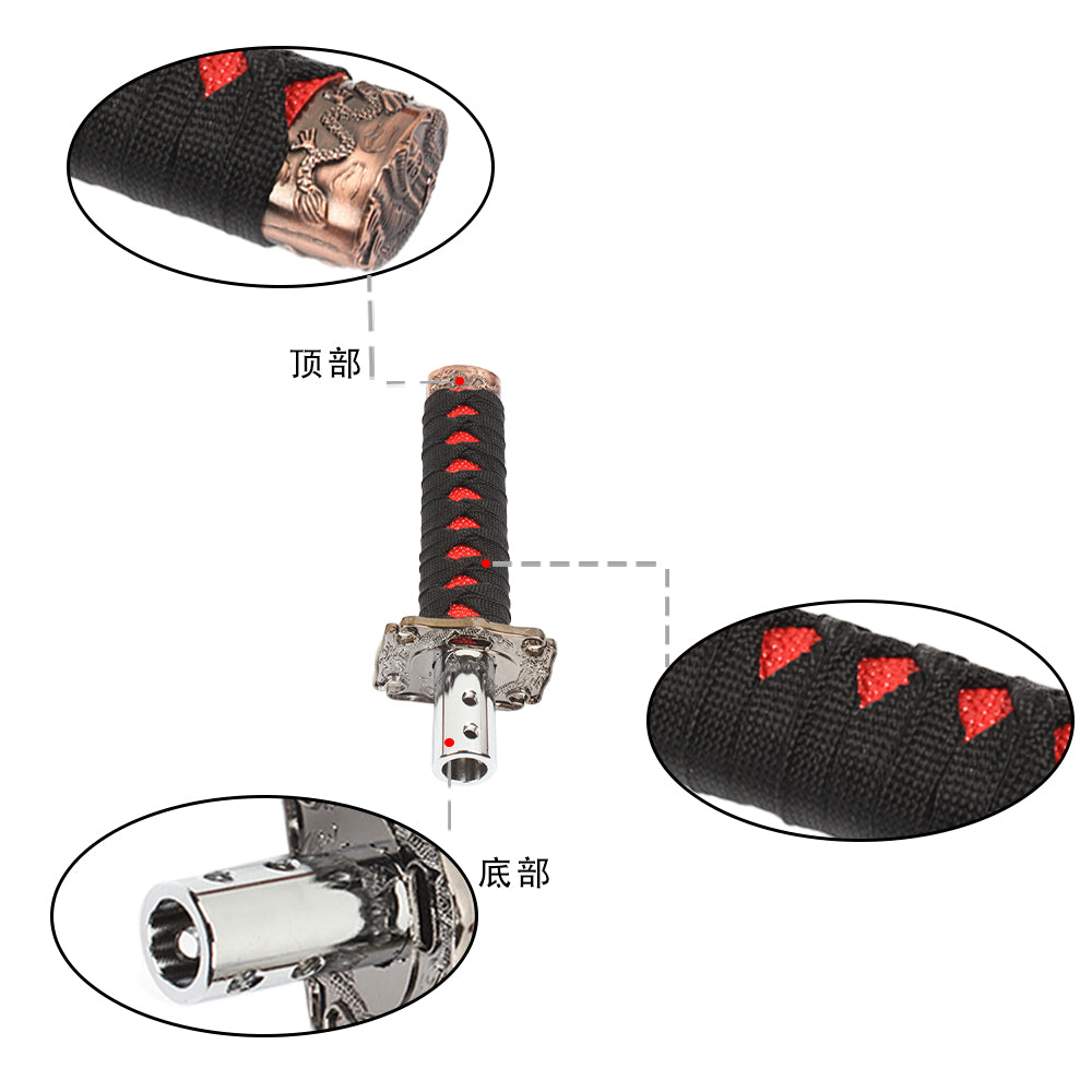 Brand New Universal Japanese Katana BK/RD Samurai Sword Shift Gear Knob Lever Shifter Gear Metal Aluminum