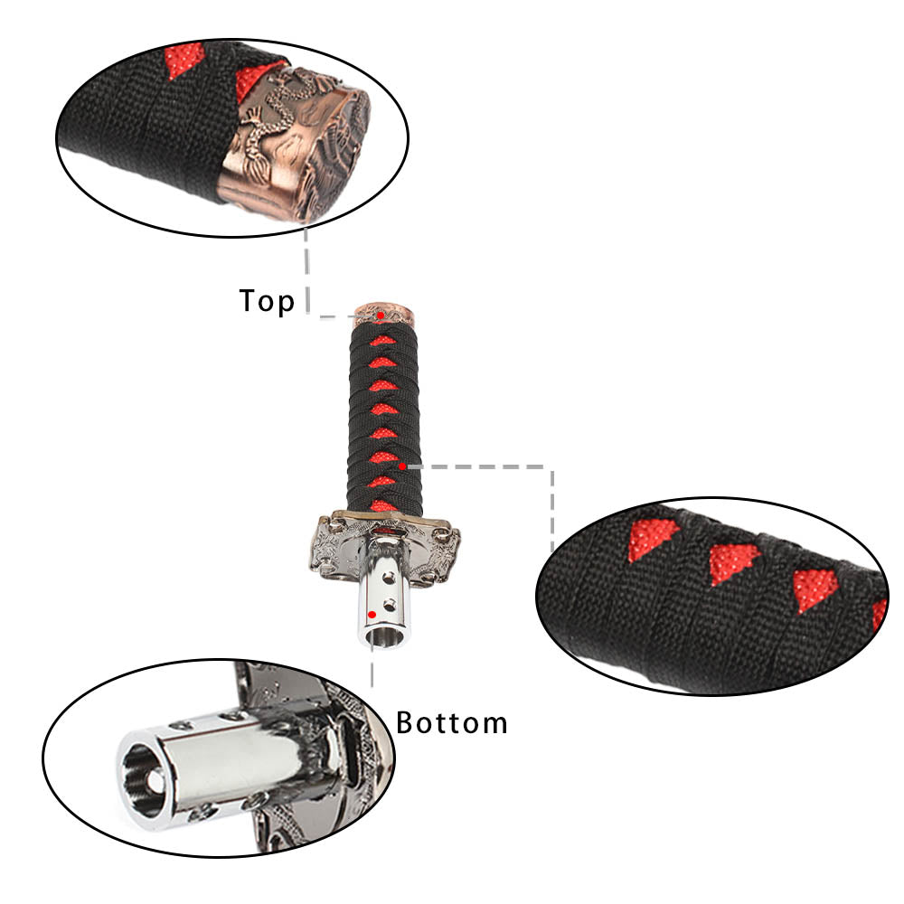 Brand New Universal Japanese Katana BK/RD Samurai Sword Shift Gear Knob Lever Shifter Gear Metal Aluminum