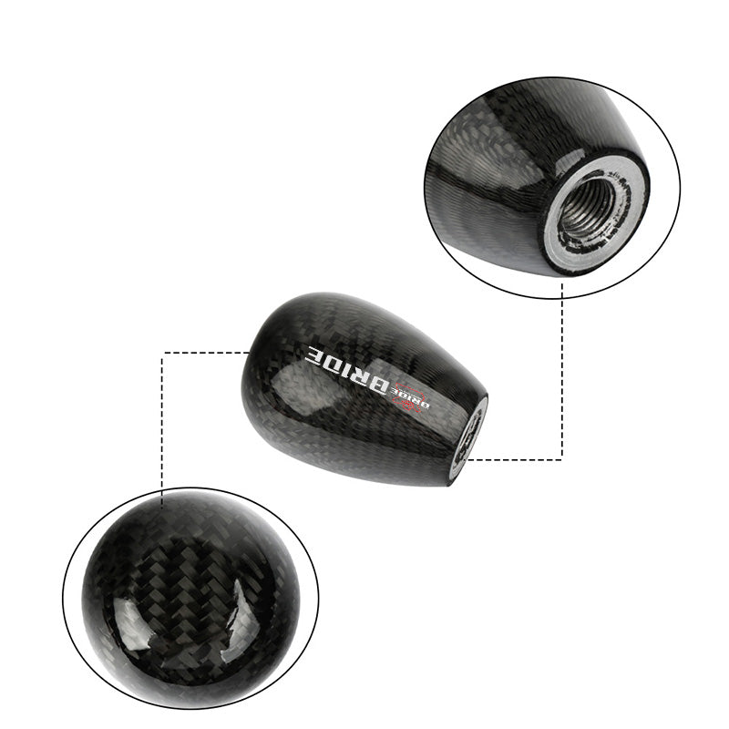 Brand New Universal Bride Black Real Carbon Fiber Manual Gear Stick Shift Knob Shifter M8 M10 M12