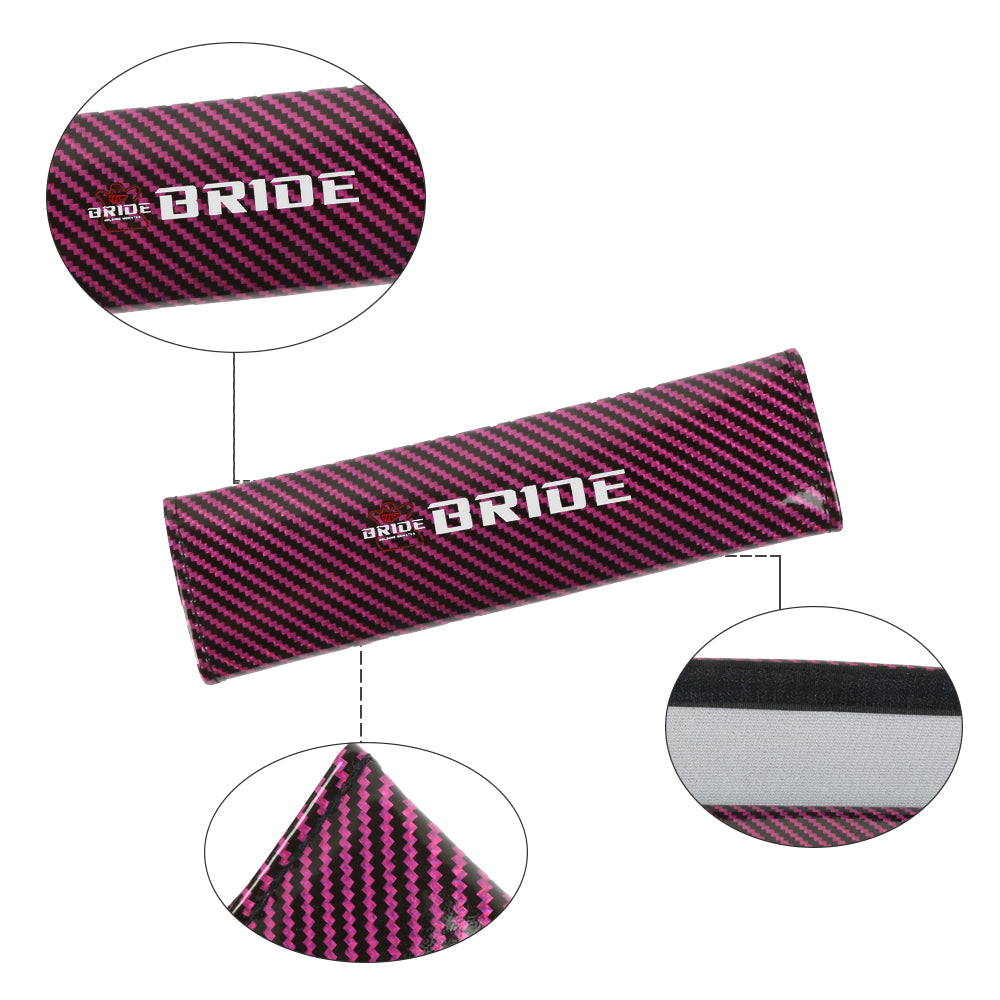 Brand New Universal 2PCS BRIDE Hot Pink Carbon Fiber Look Car Seat Belt Covers Shoulder Pad