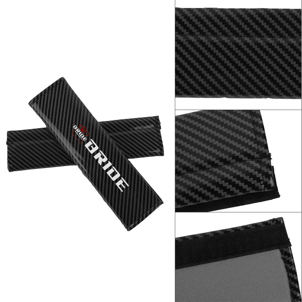 Brand New Universal 2PCS BRIDE Black Carbon Fiber Look Car Seat Belt Covers Shoulder Pad