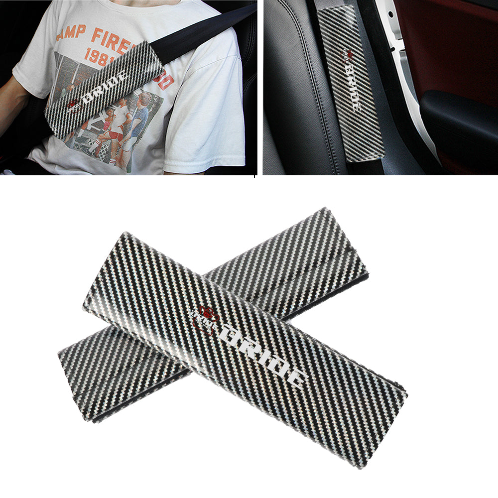 Brand New Universal 2PCS Bride Silver Carbon Fiber Look Car Seat Belt Covers Shoulder Pad
