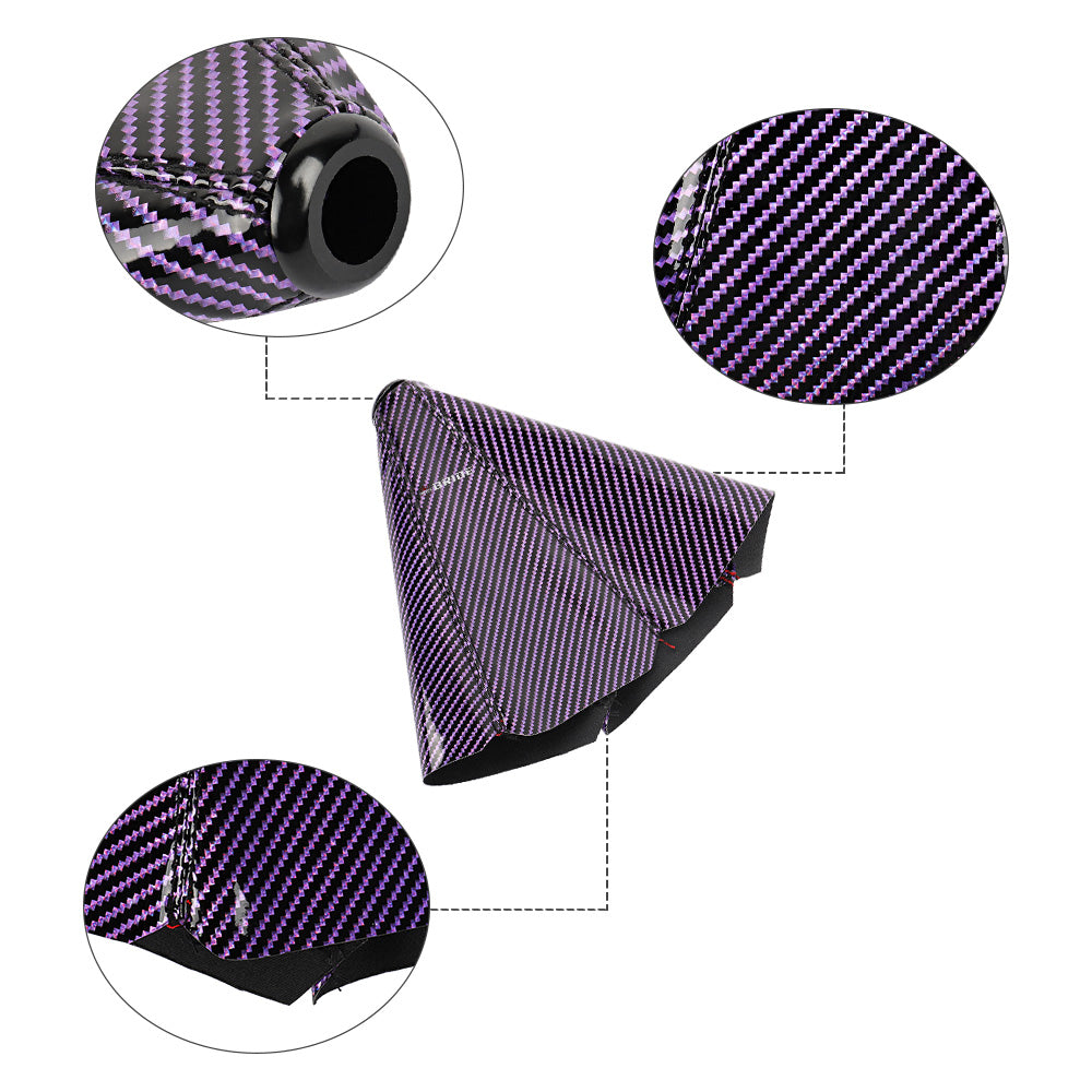 Brand New Universal Bride Carbon Fiber Purple Leather PVC Style Black Stitch Leather Gear Manual Shifter Shift Knob Boot