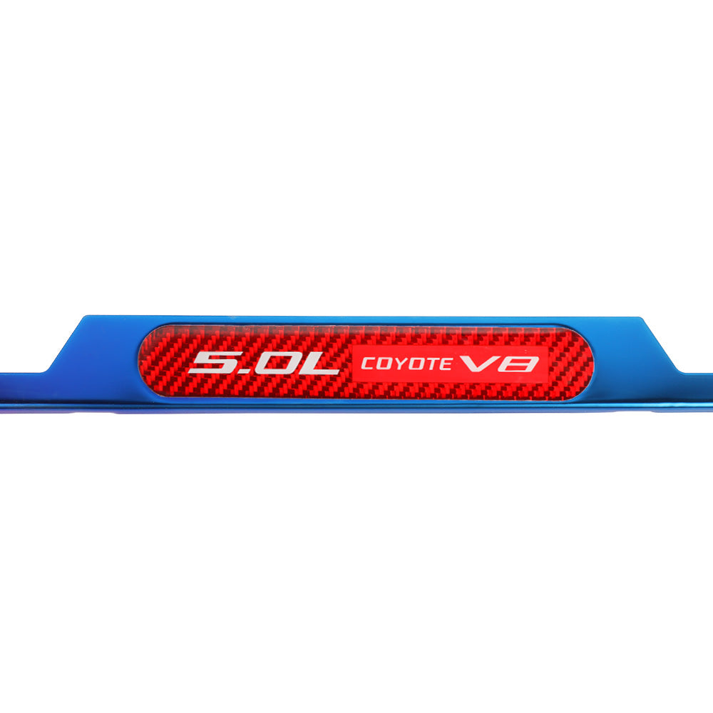 Brand New Universal 2PCS 5.0L COYOTE V8 Titanium Burnt Blue Metal License Plate Frame