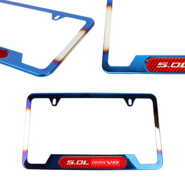 Brand New Universal 2PCS 5.0L COYOTE V8 Titanium Burnt Blue Metal License Plate Frame