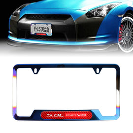 Brand New Universal 1PCS 5.0L COYOTE V8 Titanium Burnt Blue Metal License Plate Frame
