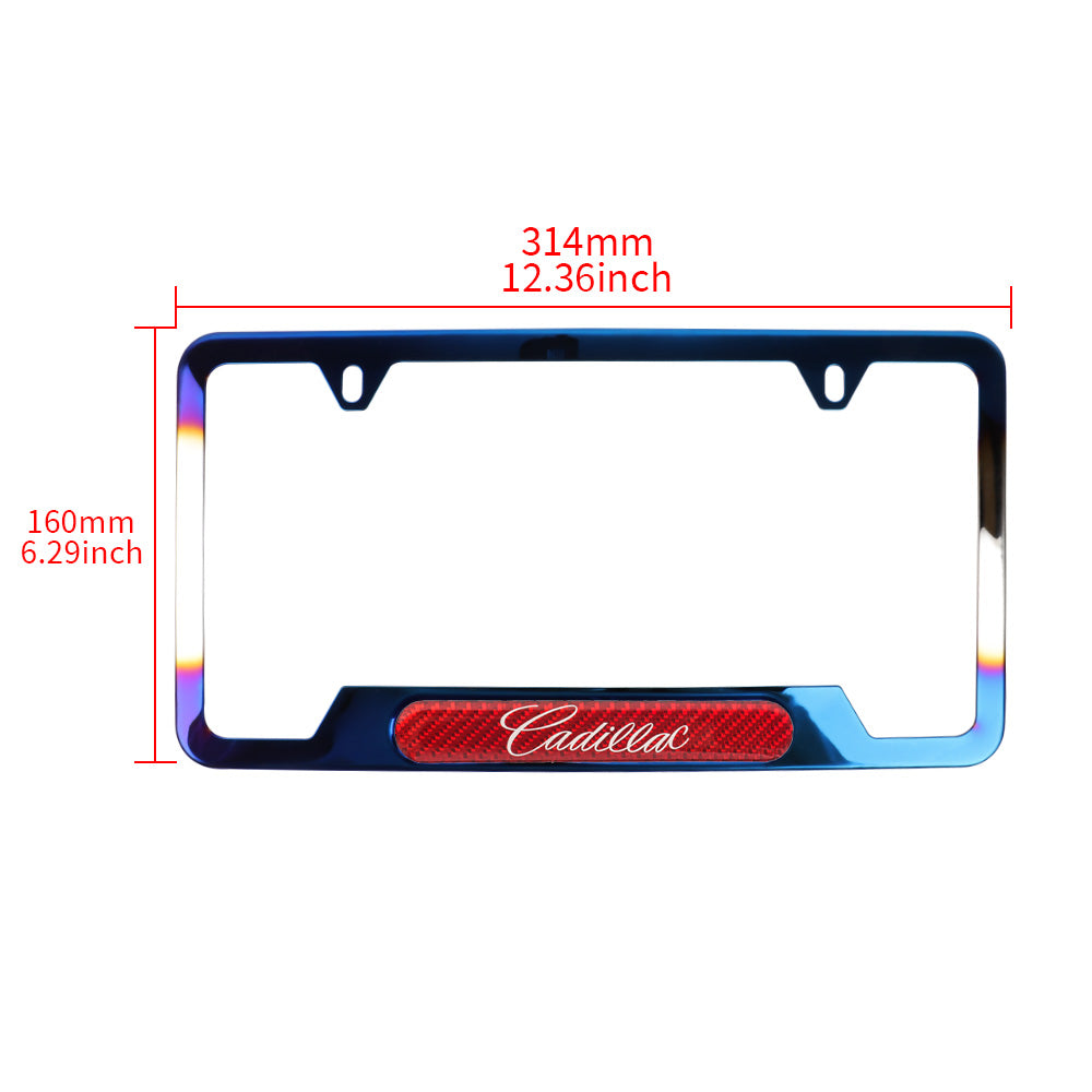 Brand New Universal 2PCS Cadillac Titanium Burnt Blue Metal License Plate Frame