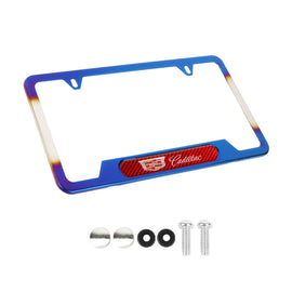 Brand New Universal 2PCS Cadillac Titanium Burnt Blue Metal License Plate Frame