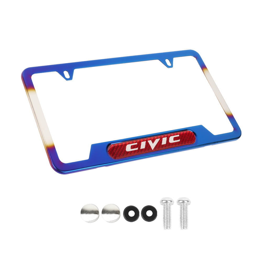 Brand New Universal 1PCS Civic Titanium Burnt Blue Metal License Plate Frame