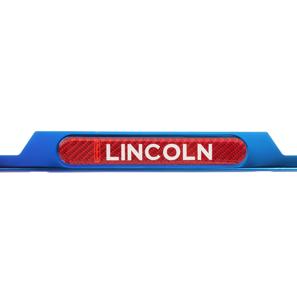 Brand New Universal 2PCS LINCOLN Titanium Burnt Blue Metal License Plate Frame