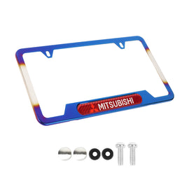 Brand New Universal 2PCS MITSUBISHI Titanium Burnt Blue Metal License Plate Frame