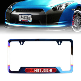 Brand New Universal 1PCS MITSUBISHI Titanium Burnt Blue Metal License Plate Frame