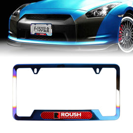 Brand New Universal 1PCS Roush Titanium Burnt Blue Metal License Plate Frame