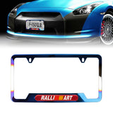 Brand New Universal 1PCS Ralliart Titanium Burnt Blue Metal License Plate Frame