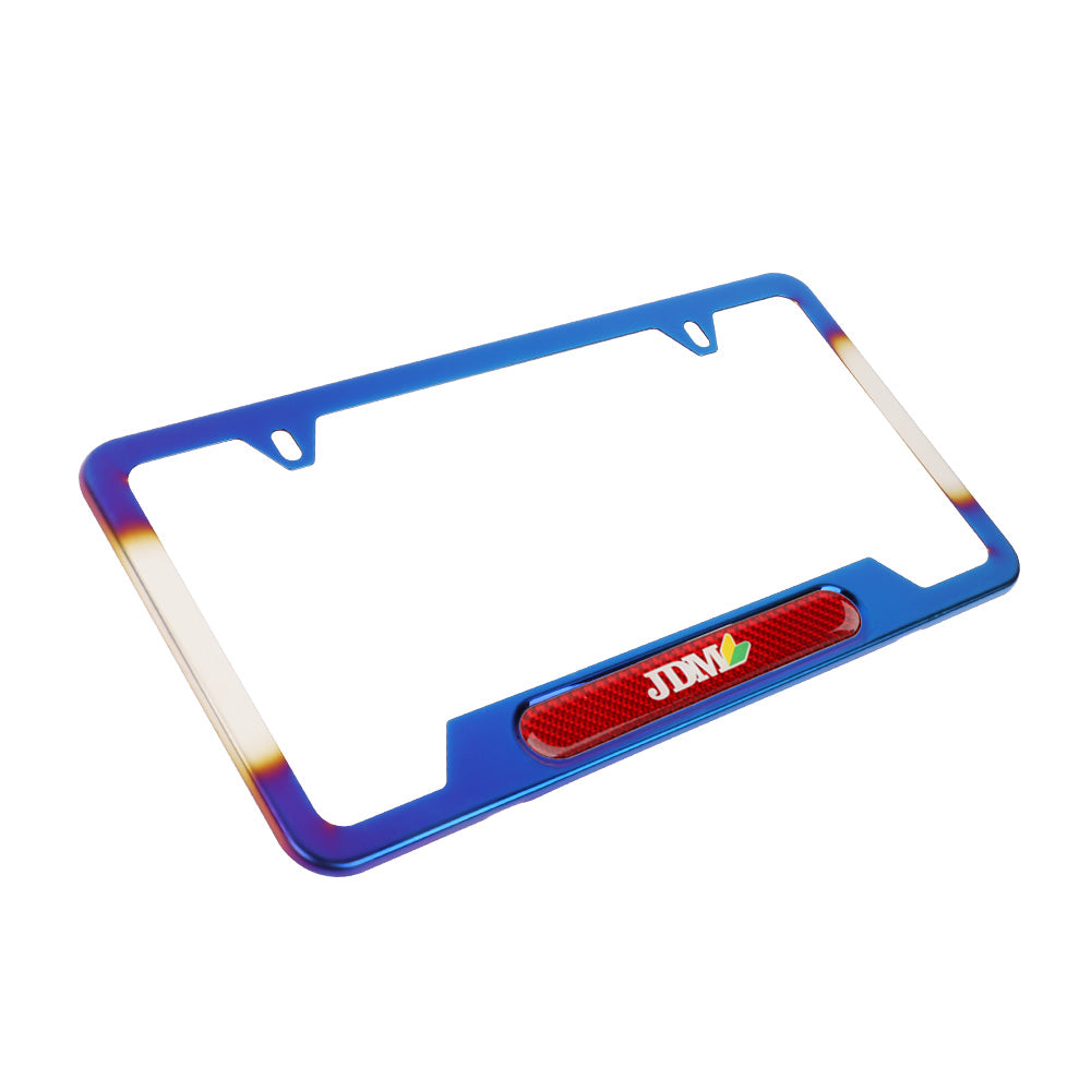 Brand New Universal 2PCS JDM BEGINNER LEAF Titanium Burnt Blue Metal License Plate Frame