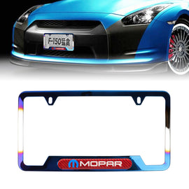 Brand New Universal 1PCS MOPAR Titanium Burnt Blue Metal License Plate Frame