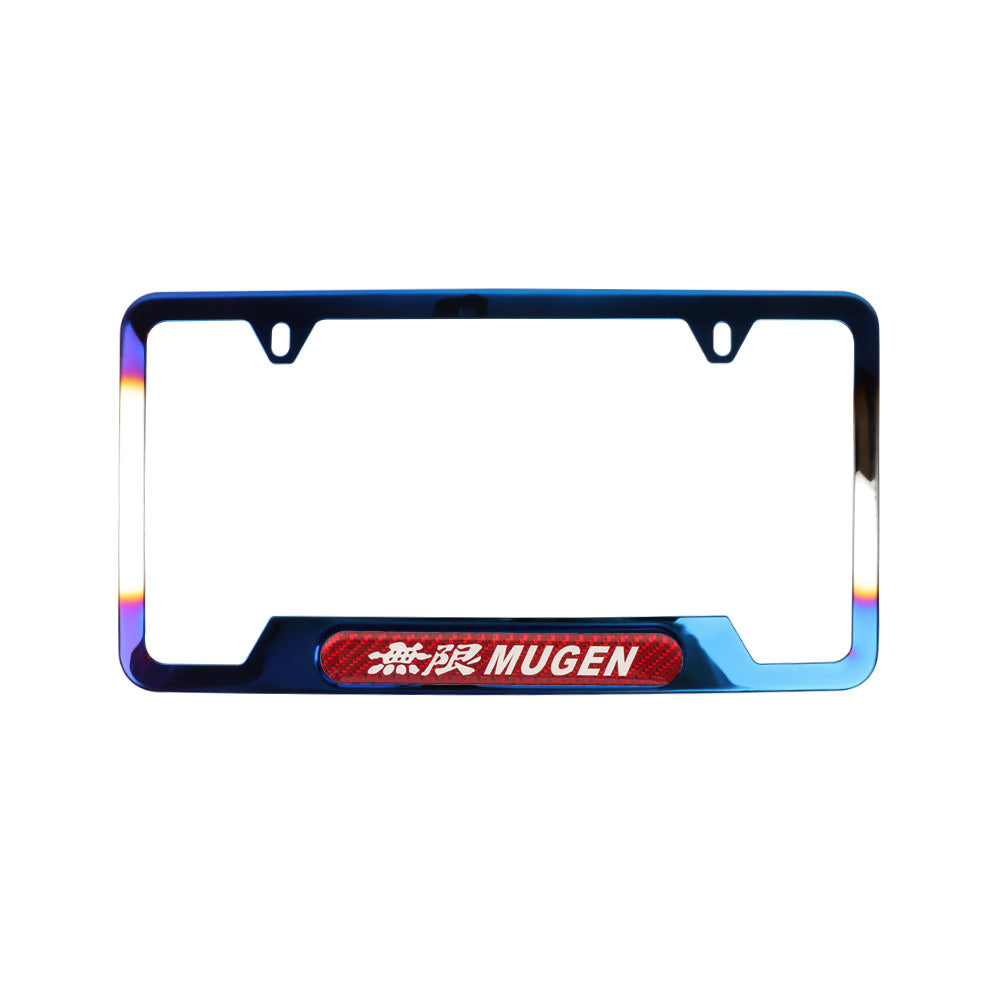 Brand New Universal 2PCS MUGEN Titanium Burnt Blue Metal License Plate Frame