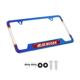 Brand New Universal 2PCS MUGEN Titanium Burnt Blue Metal License Plate Frame
