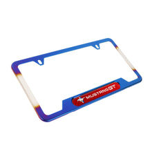 Load image into Gallery viewer, Brand New Universal 2PCS Mustang GT Titanium Burnt Blue Metal License Plate Frame