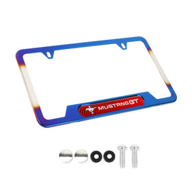 Brand New Universal 2PCS Mustang GT Titanium Burnt Blue Metal License Plate Frame