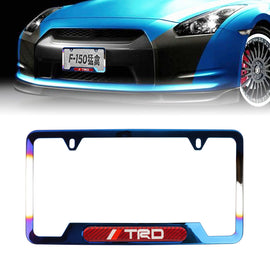Brand New Universal 1PCS TRD Titanium Burnt Blue Metal License Plate Frame