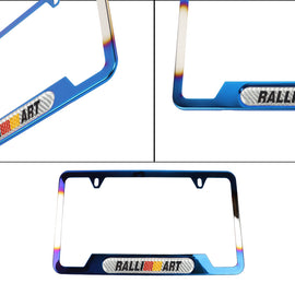 Brand New Universal 1PCS Ralliart Titanium Burnt Blue Metal License Plate Frame