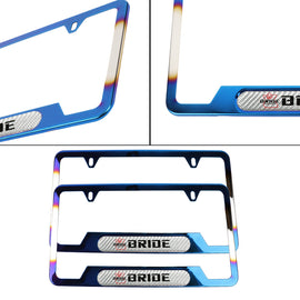 Brand New Universal 2PCS Bride Titanium Burnt Blue Metal License Plate Frame