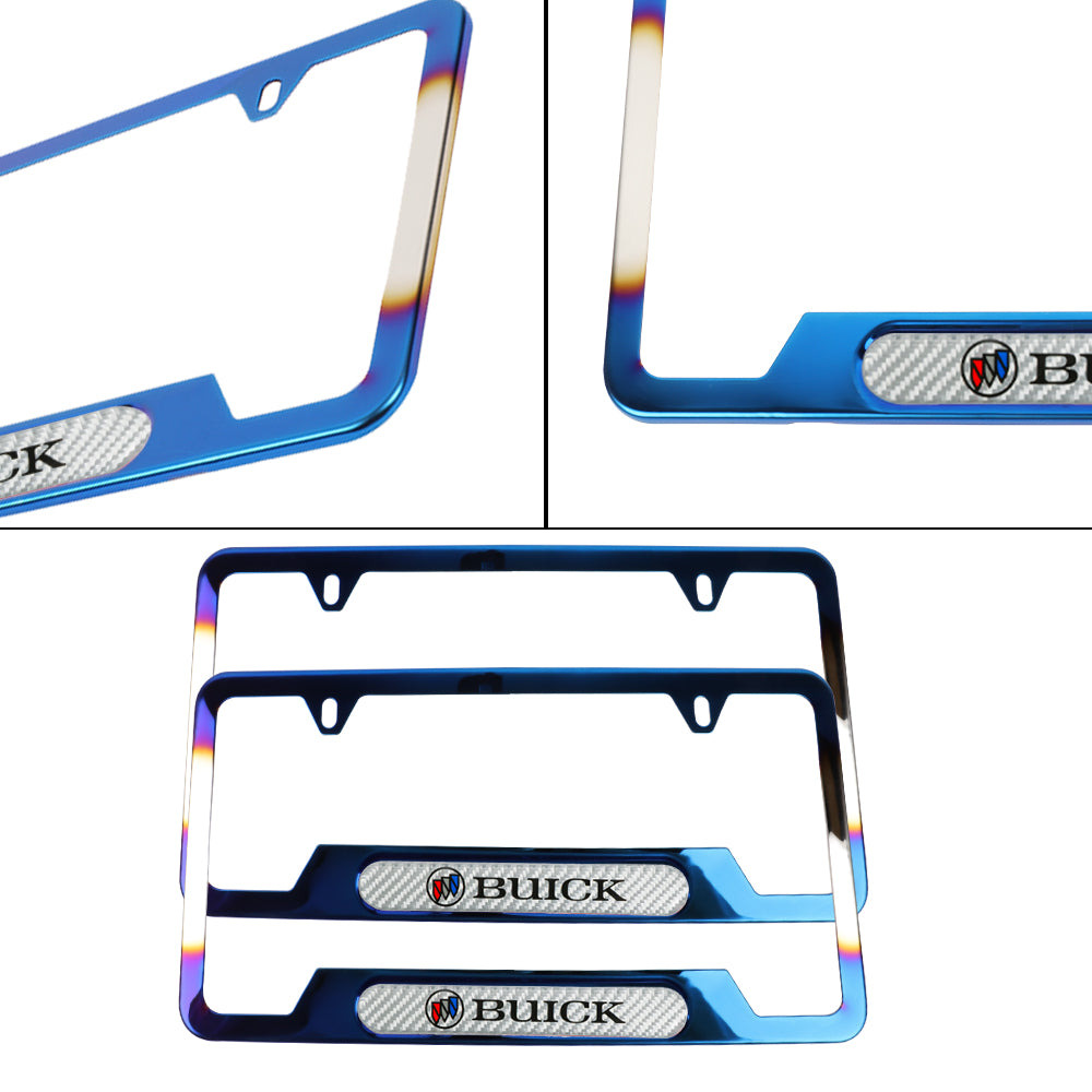 Brand New Universal 2PCS Buick Titanium Burnt Blue Metal License Plate Frame