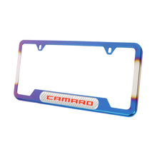 Load image into Gallery viewer, Brand New Universal 2PCS Camaro Titanium Burnt Blue Metal License Plate Frame