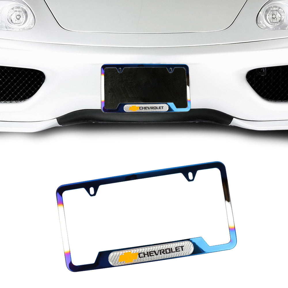 Brand New Universal 1PCS Chevrolet Titanium Burnt Blue Metal License Plate Frame