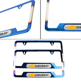 Brand New Universal 2PCS Chevrolet Titanium Burnt Blue Metal License Plate Frame