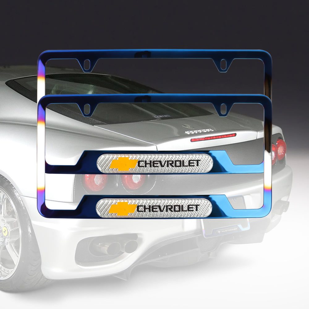 Brand New Universal 2PCS Chevrolet Titanium Burnt Blue Metal License Plate Frame